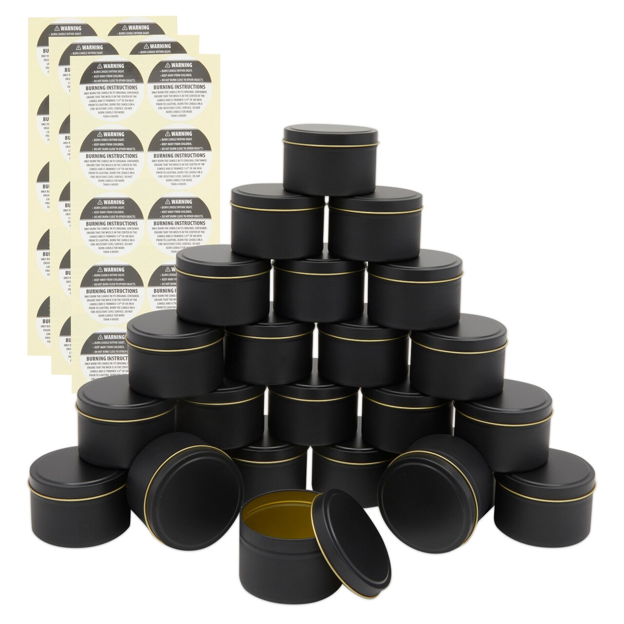 Black Tin Jars for Candle Making, 8 oz Containers with Lids, Labels (24  Pack)